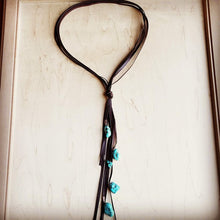 Load image into Gallery viewer, Brown Lasso Necklace with Turquoise Accents