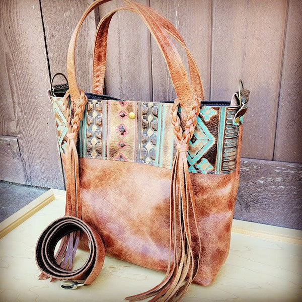 Tejas Bucket Hide Handbag with Navajo Accent