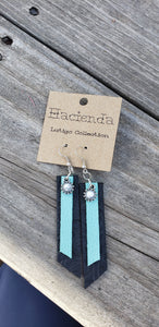 Teal/White Latigo Earrings - Hacienda Ranch+Home