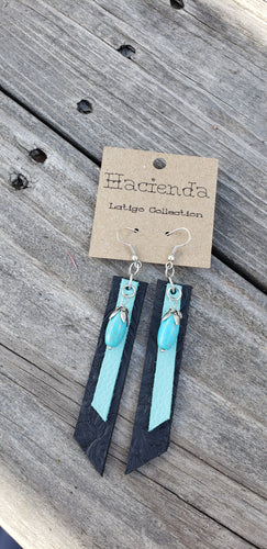 Teal/Teal Drop Latigo Earrings - Hacienda Ranch+Home