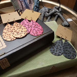 Leopard Print Leather Teardrop Earrings - Hacienda Ranch+Home