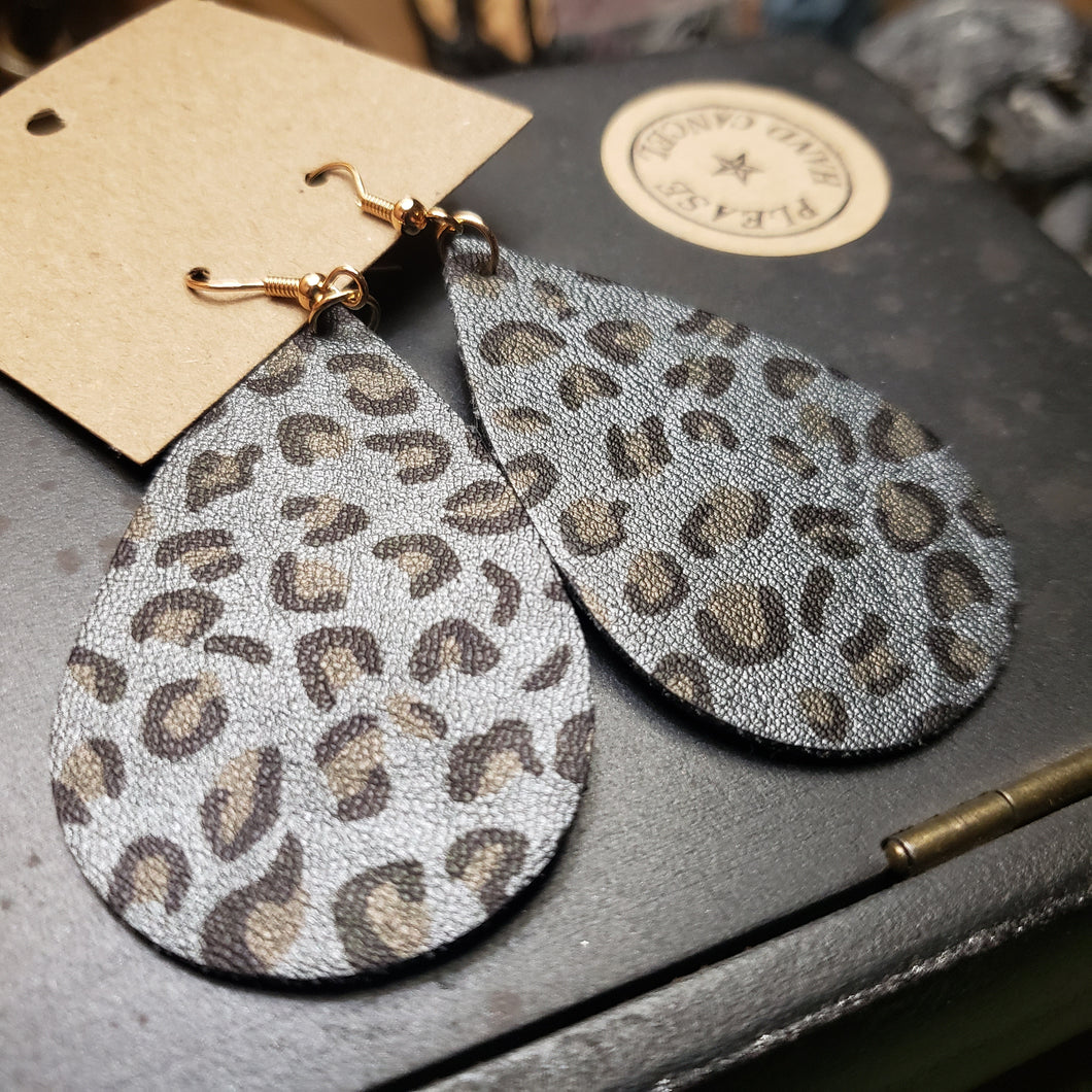 Leopard Print Leather Teardrop Earrings - Hacienda Ranch+Home