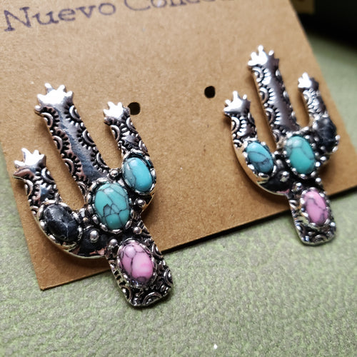 Cactus and Faux Gemstone Earrings - Hacienda Ranch+Home