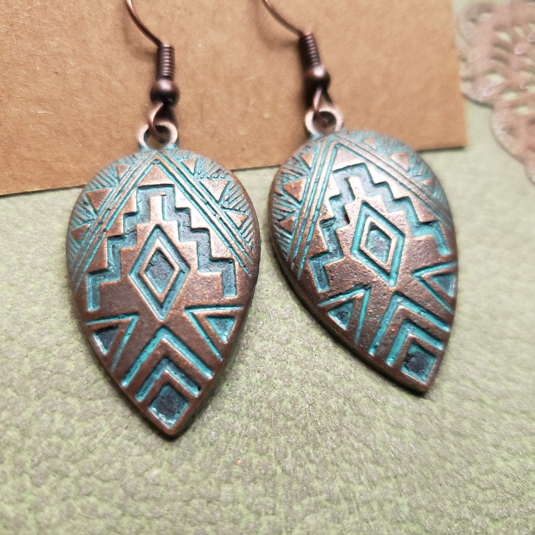 Navajo Pattern Aged Teardrop Earrings - Hacienda Ranch+Home