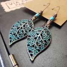 Load image into Gallery viewer, Bronze Filigree Leaf Drop Earrings - Hacienda Ranch+Home