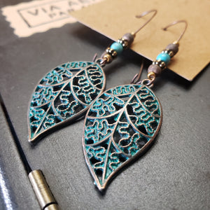 Bronze Filigree Leaf Drop Earrings - Hacienda Ranch+Home