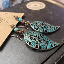 Load image into Gallery viewer, Bronze Filigree Leaf Drop Earrings - Hacienda Ranch+Home