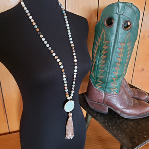 Amazonite and Tassel Pendant Necklace - Hacienda Ranch+Home