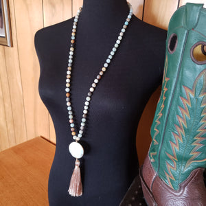 Amazonite and Tassel Pendant Necklace - Hacienda Ranch+Home