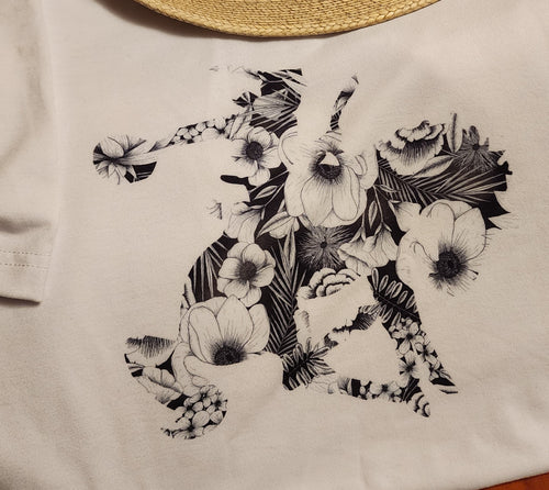 Black and White Botanical Buckarette V-neck Tee