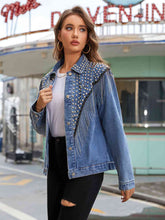 Load image into Gallery viewer, Studded Fringe Button Down Denim Jacket