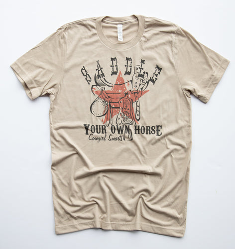 Saddle Your Own Horse Tee-Heather Tan