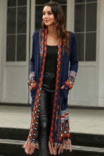 Load image into Gallery viewer, Tassel Hem Open Front Duster (Navy, Brick Red)