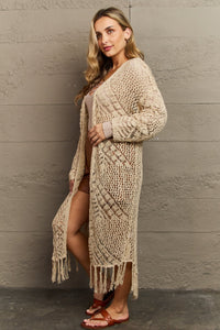 Boho Chic Full Size Western Knit Fringe Cardigan