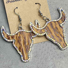 Load image into Gallery viewer, Rhinestone Trim Alloy Bull Earrings