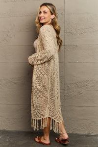 Boho Chic Full Size Western Knit Fringe Cardigan