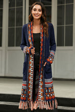 Load image into Gallery viewer, Tassel Hem Open Front Duster (Navy, Brick Red)