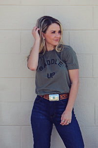 Saddle Up Tee in Heather Olive