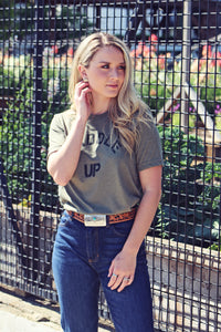 Saddle Up Tee in Heather Olive