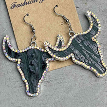 Load image into Gallery viewer, Rhinestone Trim Alloy Bull Earrings