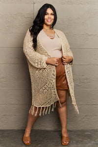 Boho Chic Full Size Western Knit Fringe Cardigan