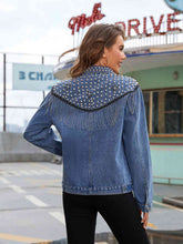 Load image into Gallery viewer, Studded Fringe Button Down Denim Jacket